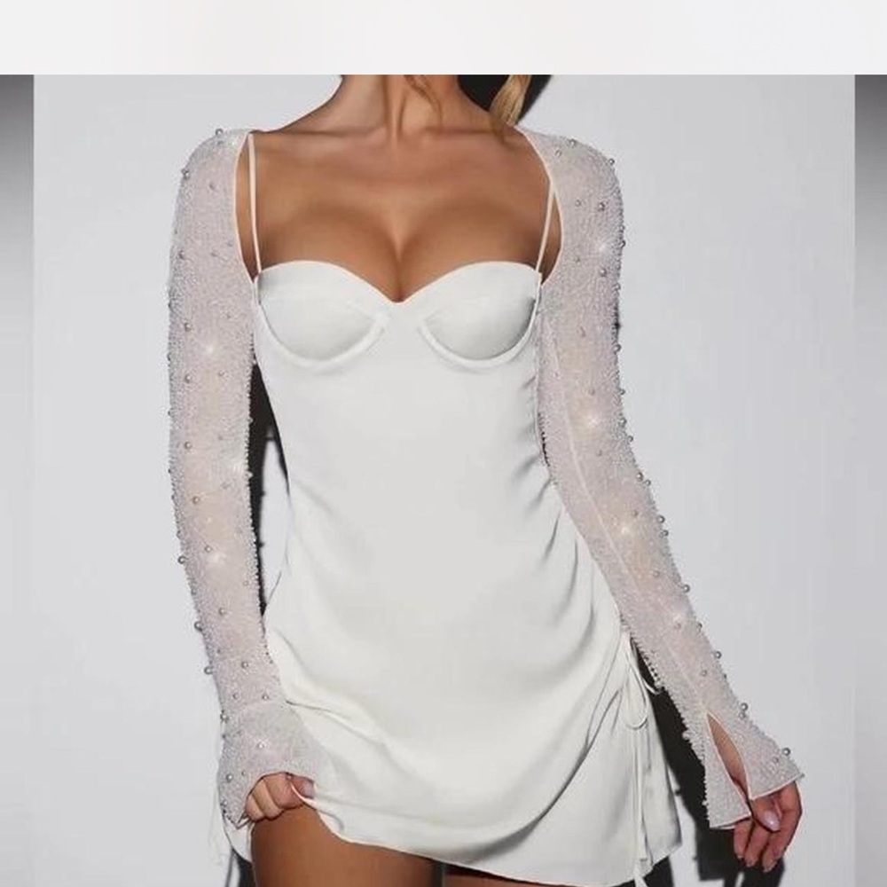 Elegant White Dress with Sheer Sleeves
